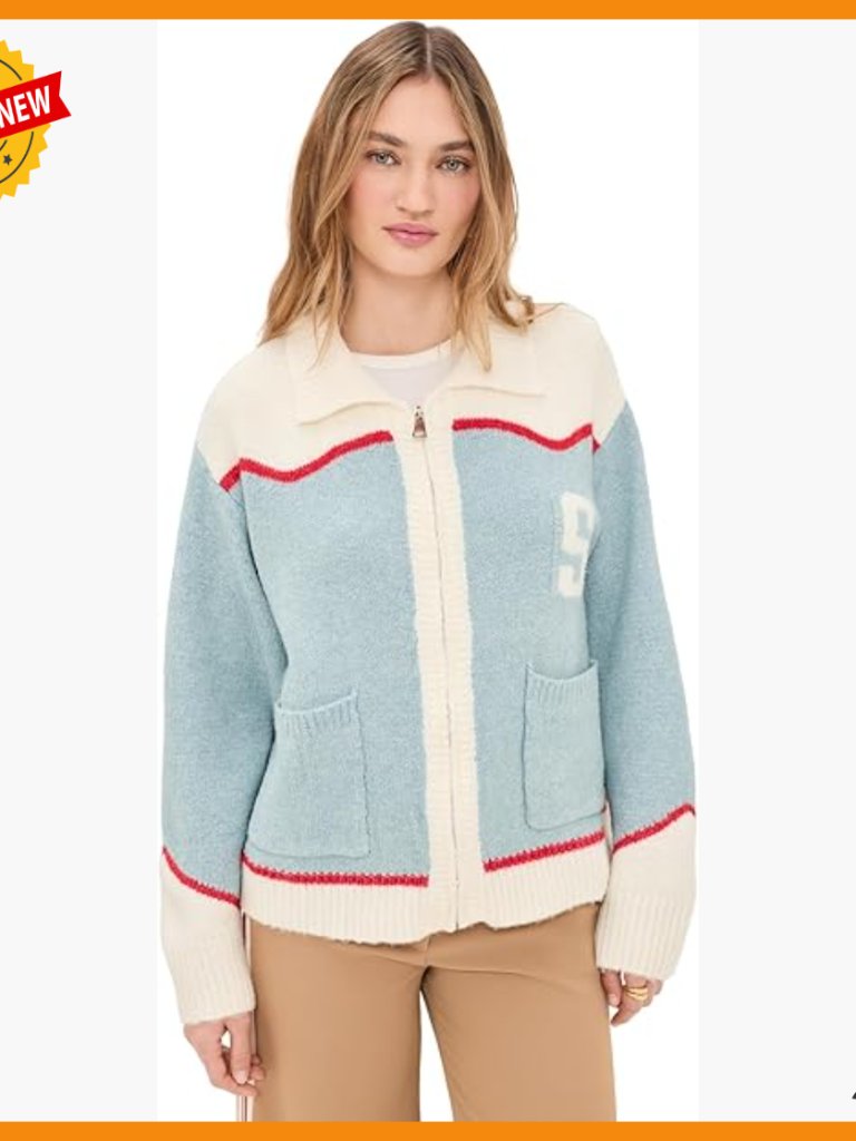 Vintage Ski Cardigan With Graphic Back, Mid-Weight Stretch Knit